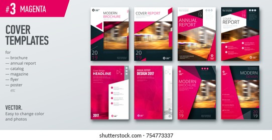 Set of cover design template for brochure, report, catalog, flyer, magazine or booklet. Creative magenta vector background concept