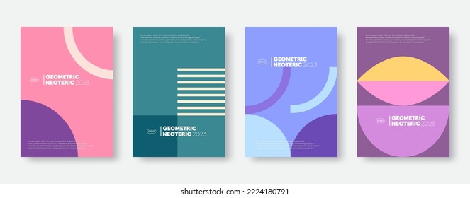 Conjunto de una plantilla de diseño de portada con composición de formas geométricas para los diseños de afiches, folletos, volantes y páginas. Vector, 2022-2023