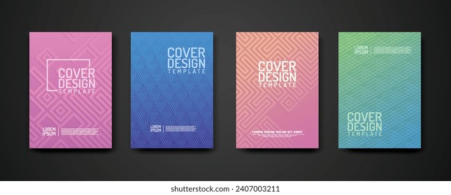 set cover design template with geometric lines textured pattern background and dynamic gradation color for element design and other uses.