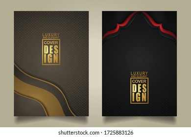 Set cover design template with Luxury and elegant flow lines overlap layers ornament and realistic texture on dark background