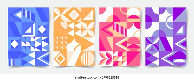 Conjunto de plantillas de diseño de portada. Diseño de patrones bauhaus de moda para papel pintado, marca, impresión de tela y otros diseños de páginas.