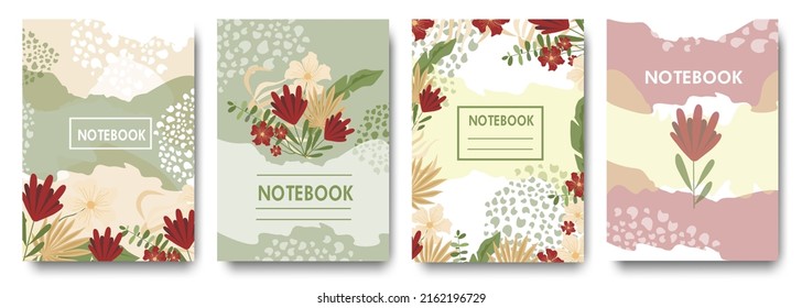Set of cover designs for notebook, notepad, poster or banner, invitation with abstract plants and flowers, shapes and elements. Vector illustrations , template for design, modern contemporary art , 