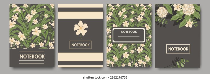 Conjunto de diseños de portada para cuaderno, bloc de notas, afiche o pancarta, invitación con plantas abstractas y flores, formas y elementos. Ilustraciones vectoriales , plantilla de diseño, arte contemporáneo moderno ,