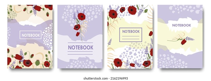 Set of cover designs for notebook, notepad, poster or banner, invitation with abstract plants and flowers, shapes and elements. Vector illustrations , template for design, modern contemporary art ,