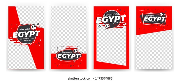 Set of cover layouts, geometric templates with space on photo and with icon football, soccer ball. Vector Illustration. Egypt motifs.