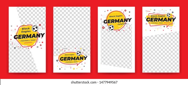 Set of cover layouts, geometric templates with space on photo and with icon football, soccer ball. Vector Illustration. Germany motifs.