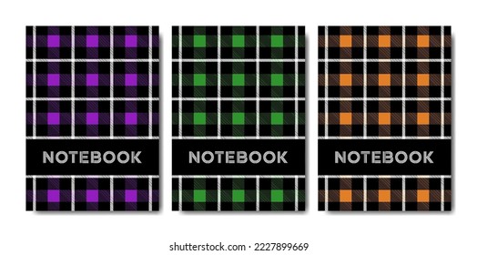 Set of cover notebook with tartan pattern