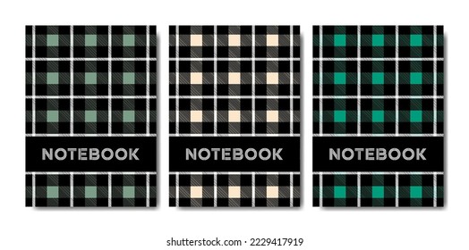 Set of cover notebook with tartan pattern