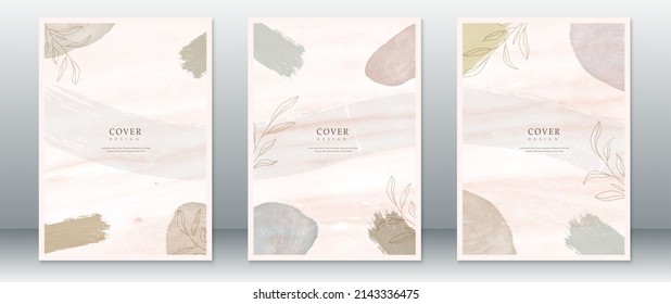 Set of cover page design with natural leaf and watercolor background