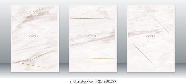 Set of cover page design with watercolor painting marble texture and gold line