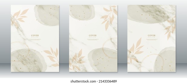 Set of cover page design watercolor background with leaf and gold texture  