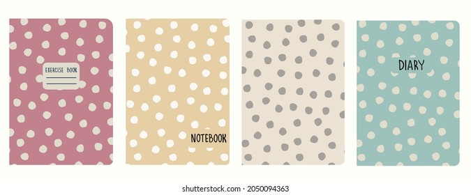 Set of cover page templates based on rustic polka-dot pastel seamless patterns. Headers isolated and replaceable. Perfect for notepads, diaries, alboms for kids