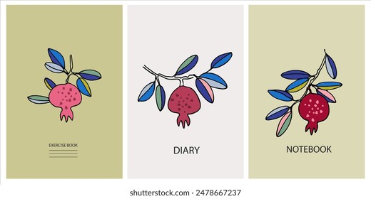 Set of cover page templates based on creative images. Cover or backgrounds for school notebooks, diaries. Headers isolated and replaceable