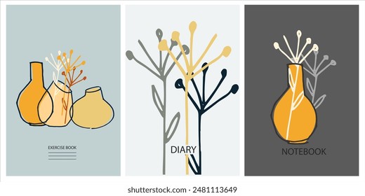Set of cover page templates based on creative images. Cover or backgrounds for school notebooks, diaries. Headers isolated and replaceable