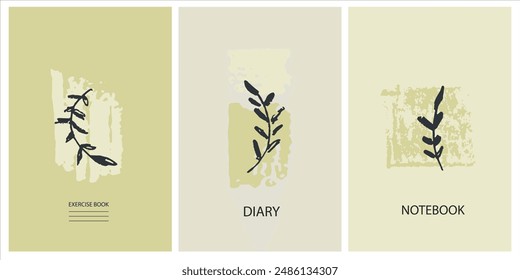 Set of cover page templates based on creative images. Cover or backgrounds for school notebooks, diaries. Headers isolated and replaceable