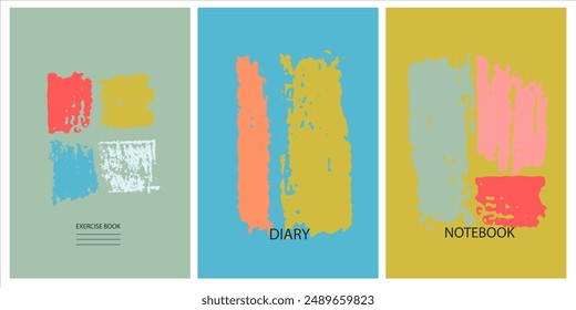 Set of cover page templates based on creative images. Cover or backgrounds for school notebooks, diaries. Headers isolated and replaceable