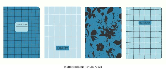 Set of cover page templates with flower. Based on seamless patterns. Headers isolated and replaceable. Perfect for school notebooks, notepads, diaries