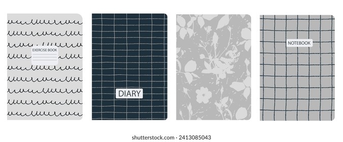 Set of cover page templates with flower. Based on seamless patterns. Headers isolated and replaceable. Perfect for school notebooks, notepads, diaries