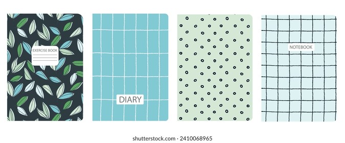 Conjunto de plantillas de portada con flores dibujadas a mano, ramas, hojas. Basado en patrones sin fisuras. Fondos para cuadernos, notas, diarios. Cabeceras aisladas y reemplazables