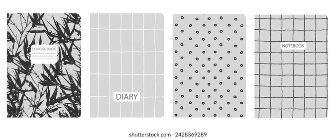 Set of cover page templates with hand drawn flowers, branches, leaves. Based on seamless patterns. Backgrounds for notebooks, notepads, diaries. Headers isolated and replaceable