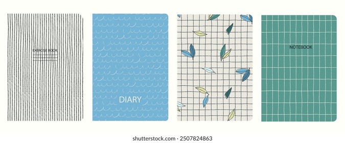 Set of cover page templates with hand drawn lemon. Based on seamless patterns. Headers isolated and replaceable. Perfect for notebooks, notepads, diaries, etc