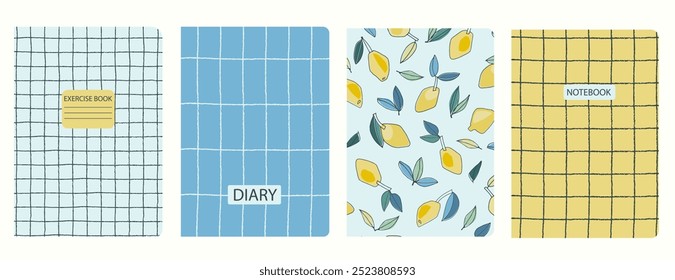 Set of cover page templates with hand drawn lemon. Based on seamless patterns. Headers isolated and replaceable. Perfect for notebooks, notepads, diaries, etc