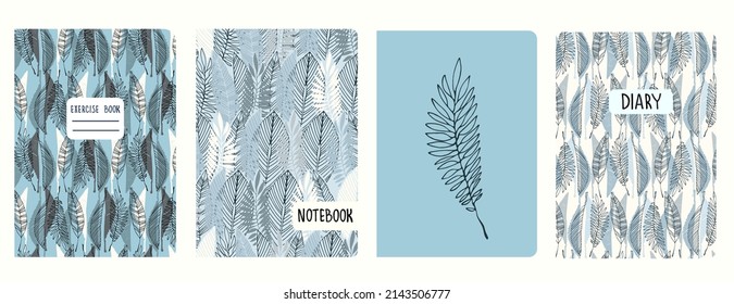 Set of cover page templates with tropical leaves. Based on seamless patterns. Headers isolated and replaceable. Perfect for school notebooks, notepads, diaries, etc