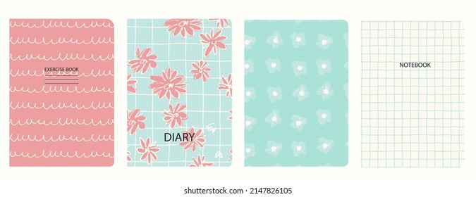 Set of cover page templates with viola flowers. Based on seamless patterns. Headers isolated and replaceable. Perfect for school notebooks, notepads, diaries