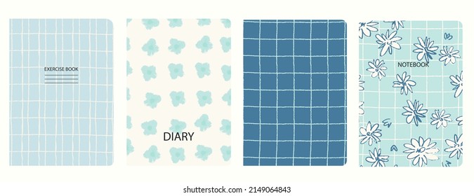 Conjunto de plantillas de portada con flores de viola. Basado en patrones sin fisuras. Cabeceras aisladas y reemplazables. Perfecto para cuadernos escolares, notas, diarios