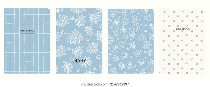 Set of cover page templates with viola flowers. Based on seamless patterns. Headers isolated and replaceable. Perfect for school notebooks, notepads, diaries