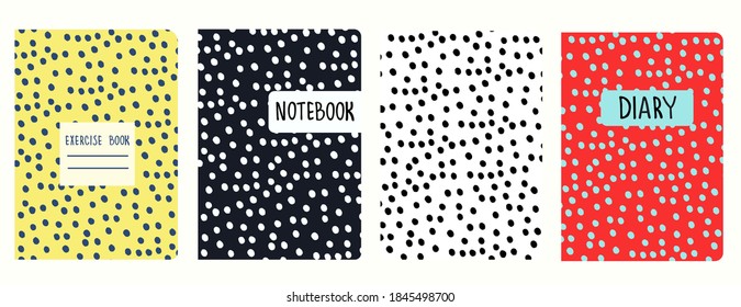 Set of cover page vector templates based on seamless spotted patterns with hand drawn dotss. Background for exercise books, notebooks, diaries, presentations