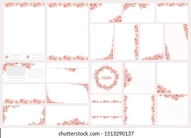 Set cover and pages design with cherry blossom pattern.Design for poster, card, invitation, placard, brochure, flyer. Vector.