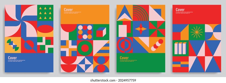 set of cover poster with neo geometry bauhaus design, can be used for books, magazine, event, web banner, brochure, flyer, invitation, and more.