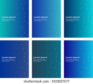 Set of cover templates in 6 blue gradients with abstract low poly pattern. For brochures, reports, presentations and other projects.