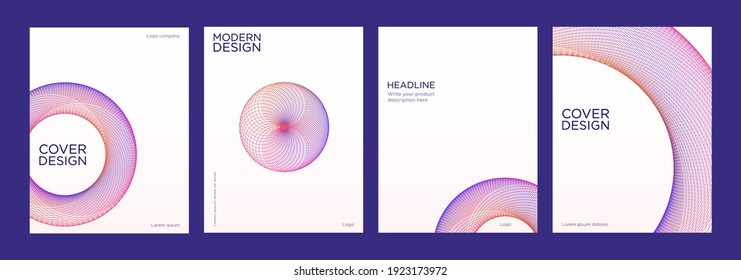 Set of cover templates with abstract multicolored linear shapes. For brochures, flyers, presentations, branding and other projects.