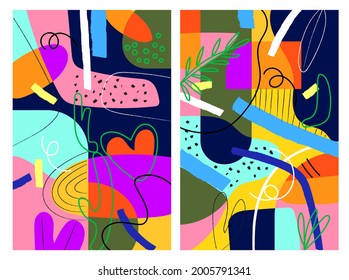 Set of cover templates with abstract shapes vector illustration. Artistic colorful backgrounds for design,banner,poster,card,book.