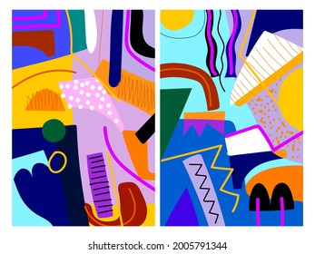 Set of cover templates with abstract shapes vector illustration. Artistic colorful backgrounds for design,banner,poster,card,book.