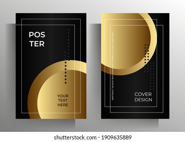 Set Of Cover Templates For Banner, Poster, Flyer. Geometric Black And Gold Pattern. Vector 10 EPS.