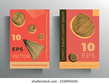 Set of cover templates, brochures, posters. Retro design in pastel colors with hand-drawn textural elements. EPS 10 vector.
