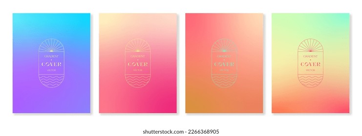 Set of cover templates with colorful gradient backgrounds and a logo in boho style. For brochures, booklets, catalogues, posters, branding, social media and other projects. Just add your text.