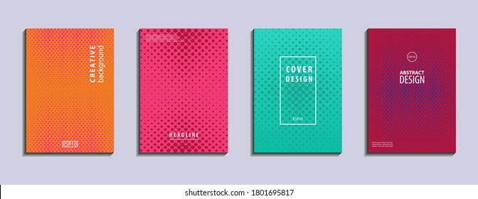 A set of cover templates. Fashionable bright colors combined with a pin-up pattern. Blue, red, cherry, orange options. Solutions for printing and the web.