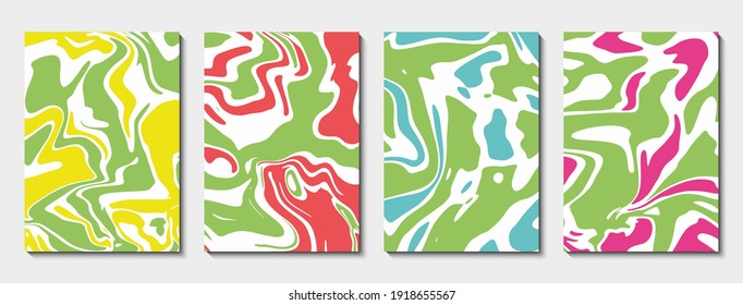 Set of cover templates. Fluid abstract background. Bright liquid texture in different colors. Vector illustration