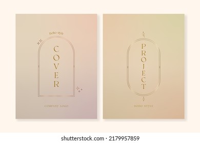 Set of cover templates with gradient backgrounds in natural colors and boho style. For brochures, booklets, catalogs, branding, social media and other projects. Just add your title and description.