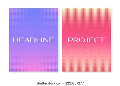 Set von Titelvorlagen mit Farbverlauf-Hintergründen und Halbtonmustern. Für Broschüren, Broschüren, Banner, Kataloge, Visitenkarten und mehr. Für Web und Print. Fügen Sie einfach Ihren Titel und Ihre Beschreibung hinzu.