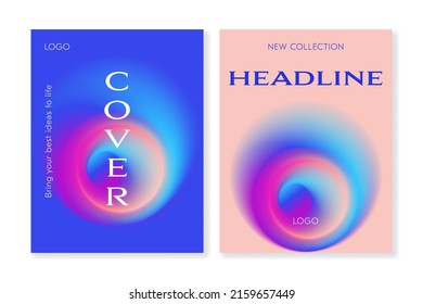 Set of cover templates with gradient blurry shapes. For brochures, booklets, flyers, magazines, catalogues, wallpapers, branding an more. For web and print. Just add your title and description.