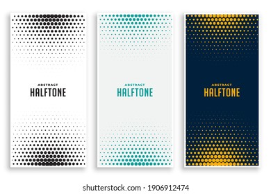 Set of cover templates with halftone effect. Rounded perforated smooth shapes in different colors. Vector illustration.