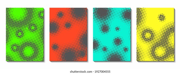 Set von Titelvorlagen mit Halbtoneffekt. Gelocht perforierte, glatte Formen in verschiedenen Farben. Vektorgrafik.