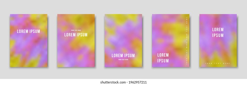 Set of cover templates. Hand painted psychedelic tie dye blurred background. Vector illustrations for flyers, posters and placards design