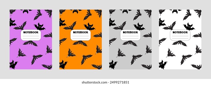 A set of cover templates for a notebook featuring a bat. Stationery for Halloween.