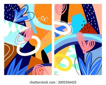 Set of cover templates with pattern abstract shapes and line floral.Design for background poster,banner,postcard,wallpaper,print.